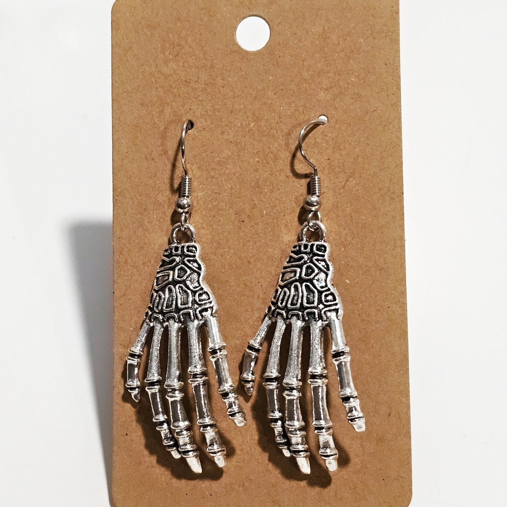 Edgy Silver Skeleton Hand Earrings